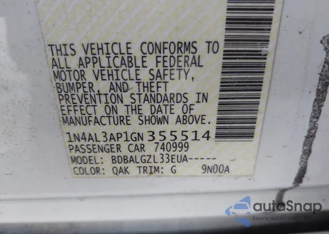 2016 Nissan Altima 2.5 S z USA, uszkodzony, nr VIN 1N4AL3AP1GN355514